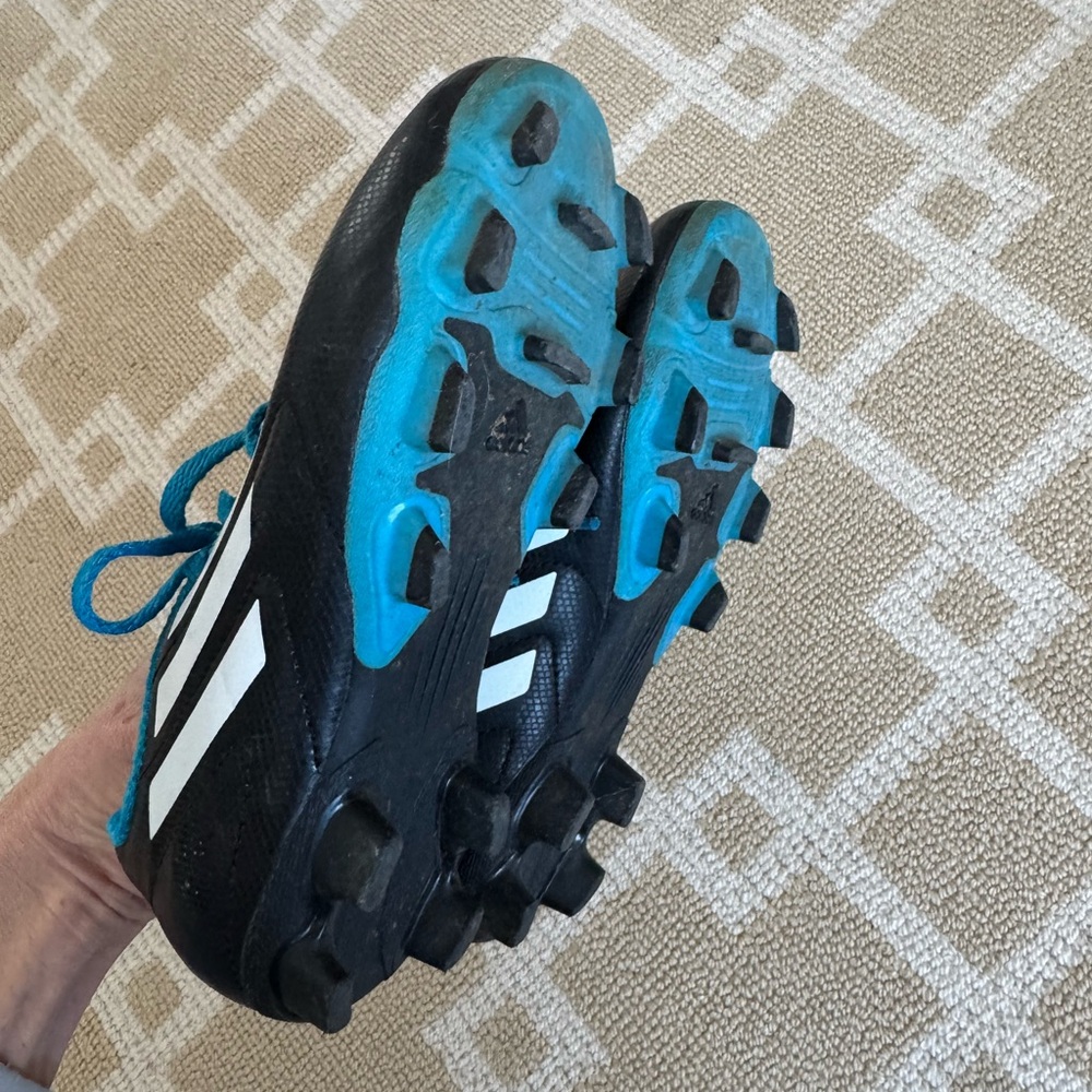 Adidas Youth Soccer Cleats Firm Ground Black Blue Performance Shoes Kids 12 - Picture 6 of 10